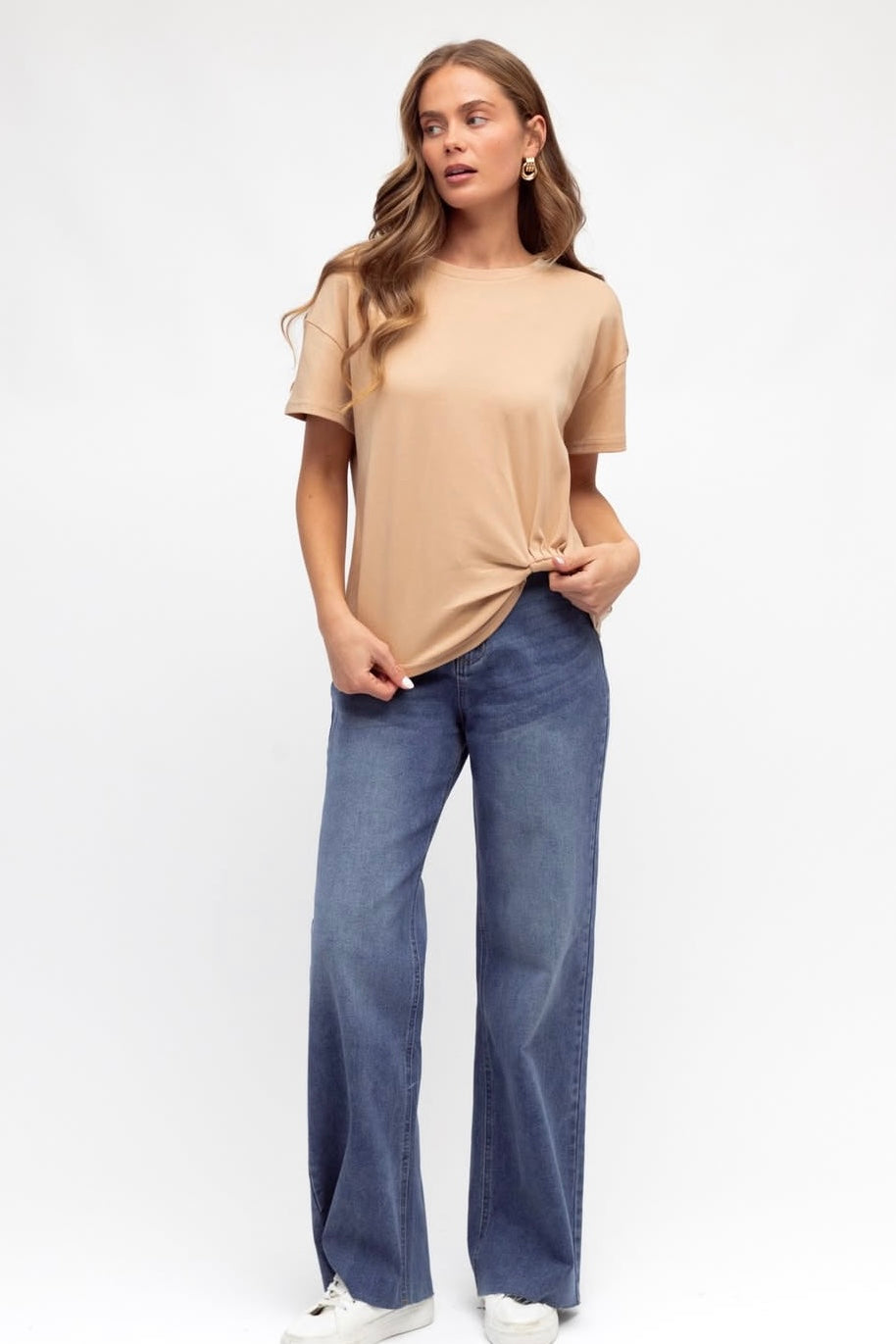 GLORIA TUCK TEE- White, Beige & Black