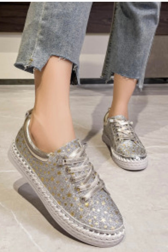 non leather sparkle silver sneaker