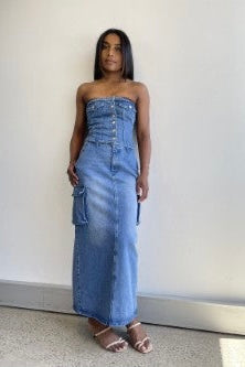 denim strapless stretch top
