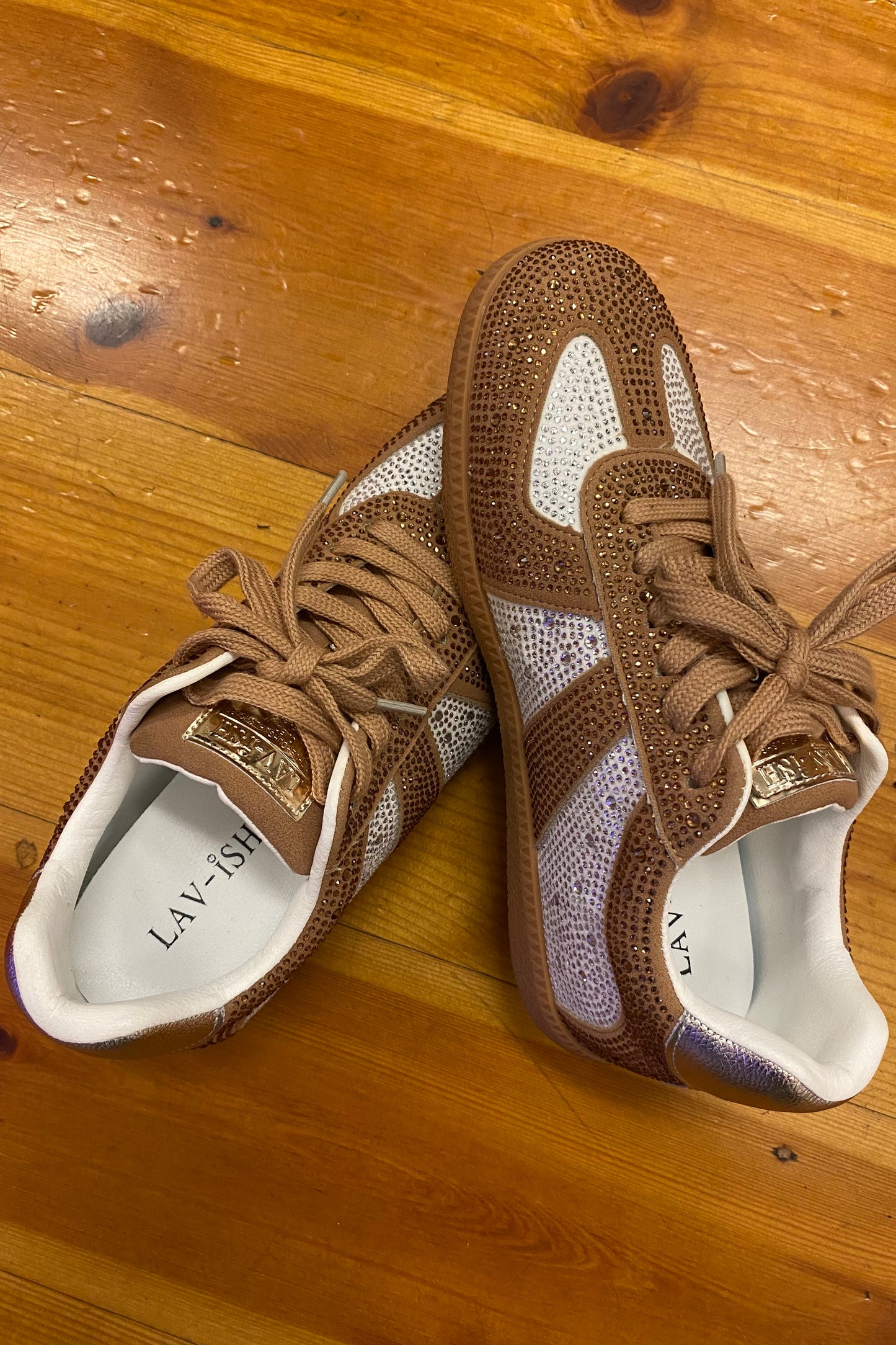 VELVET BLING SNEAKER- Tan & Black & Blue