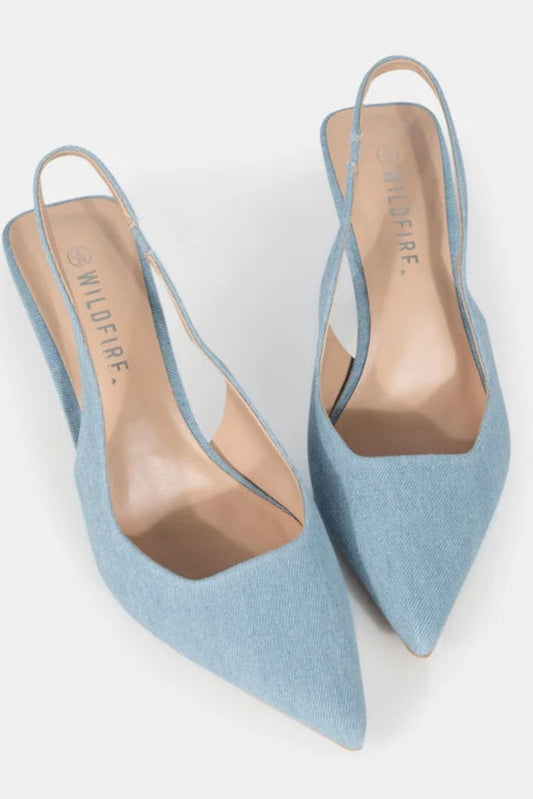 denim sling back heel