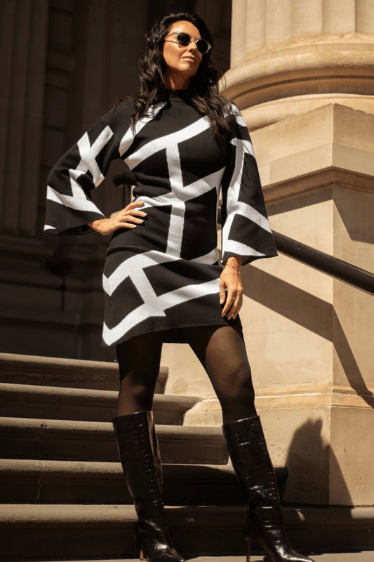 cazinc  scarlette cotton knit flare sleeve dress