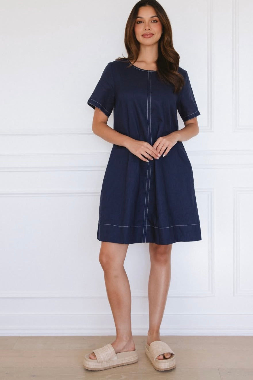 linen shift dress navy
