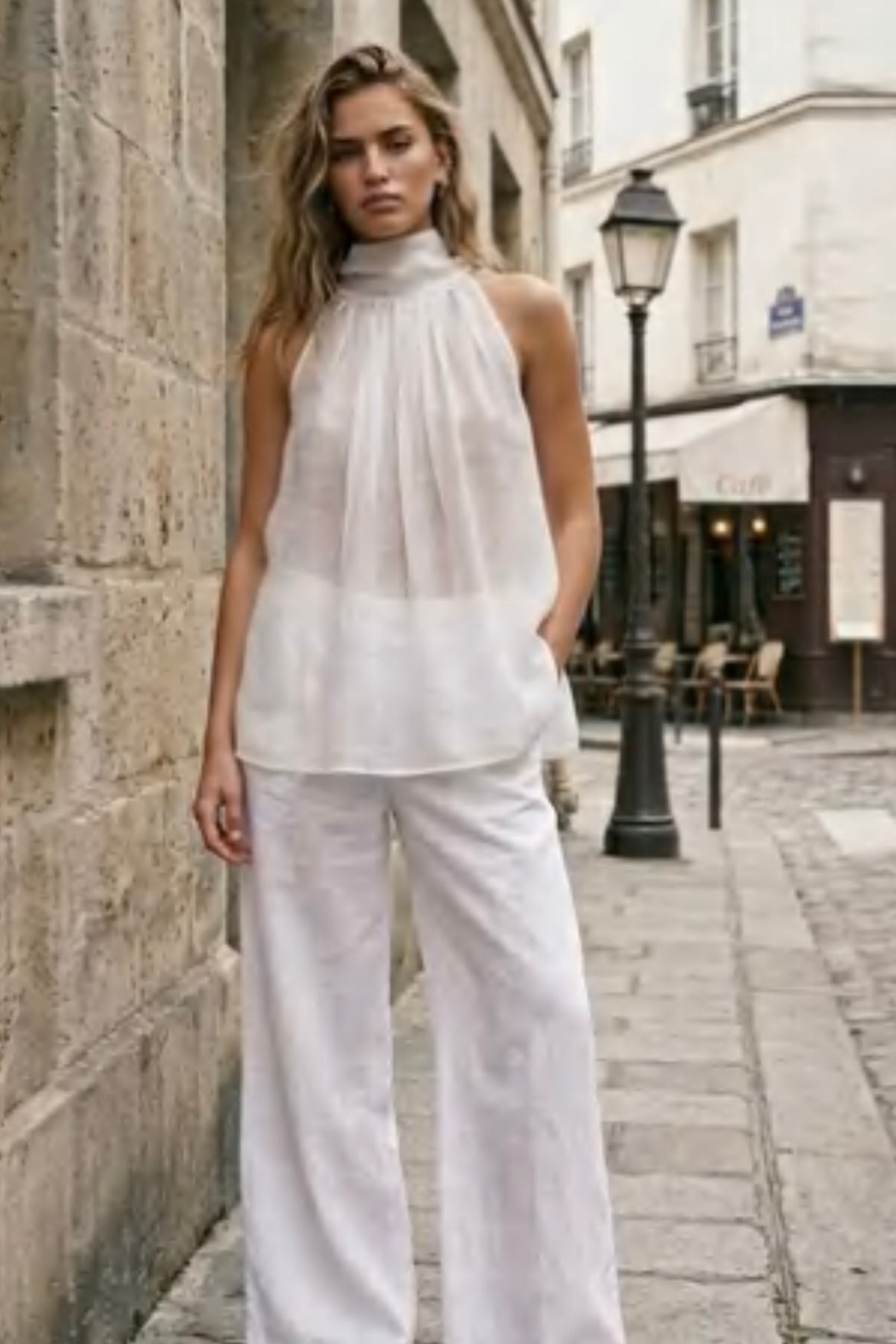 CHANEL LUX HALTER TOP- White & Navy