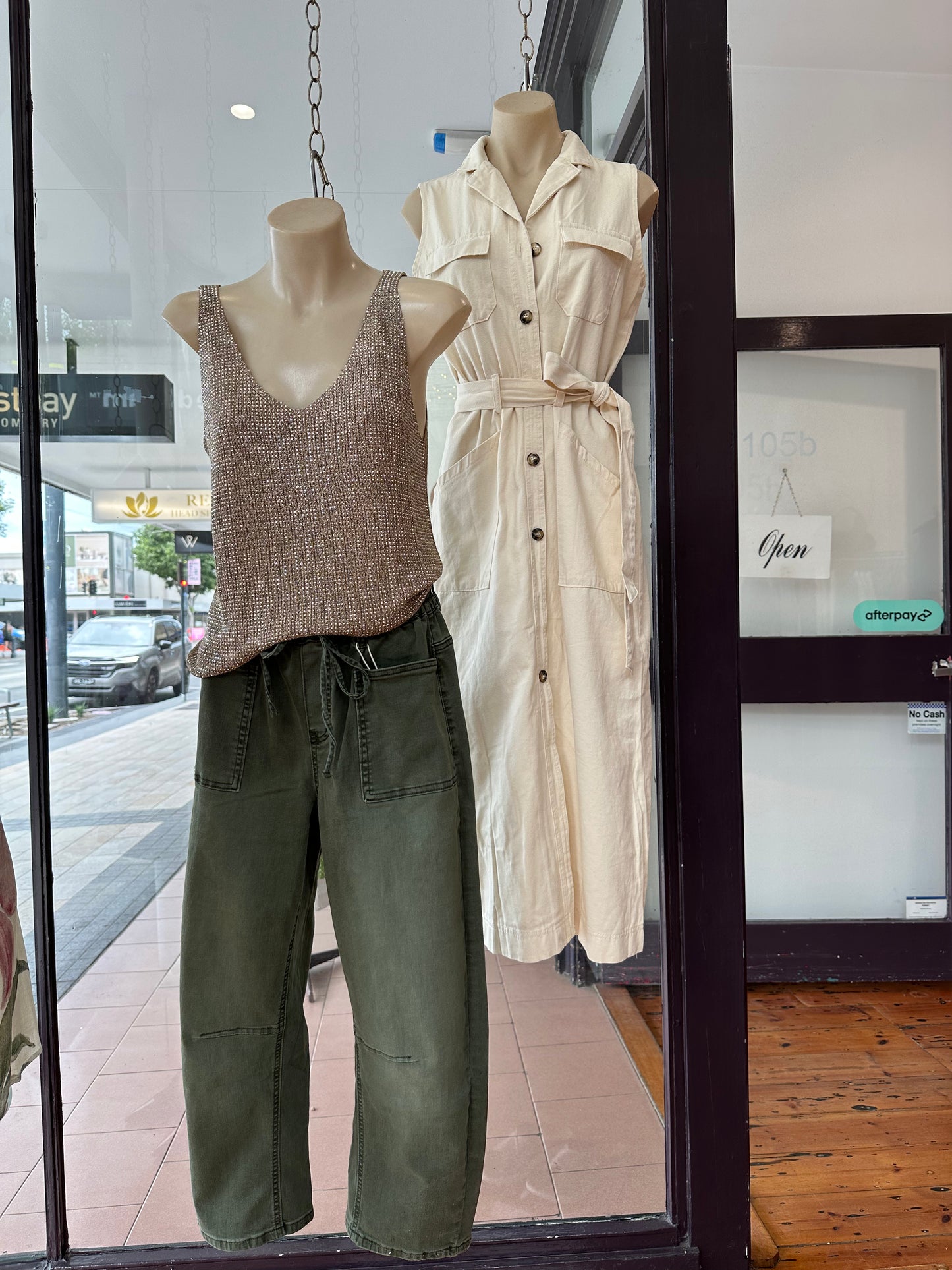 VALERIE SHIMMER TOP-Caramel, Khaki & Black