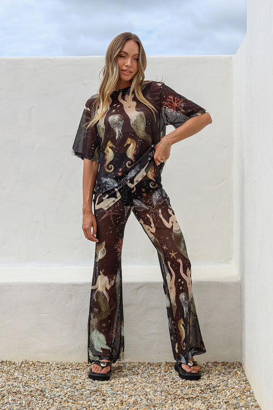 mesh sheer printed peach & parla pant