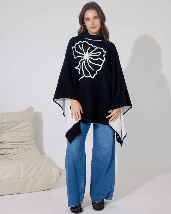 FIORE PONCHO- Black & Beige