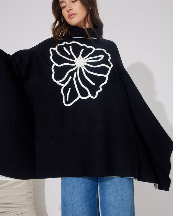 FIORE PONCHO- Black & Beige