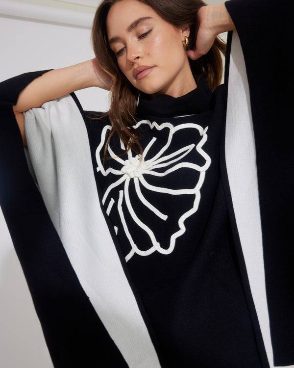 FIORE PONCHO- Black & Beige