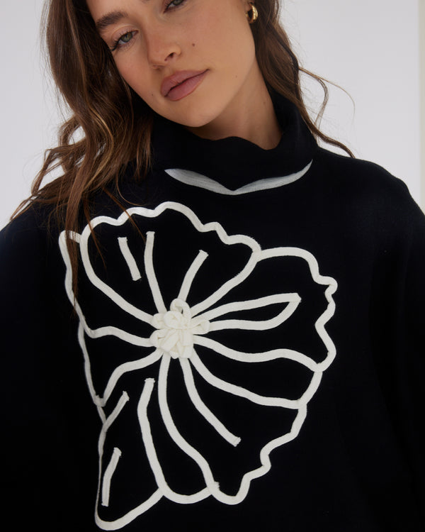 FIORE PONCHO- Black & Beige