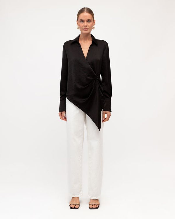 REGINA WRAP TOP- Mushroom & Black