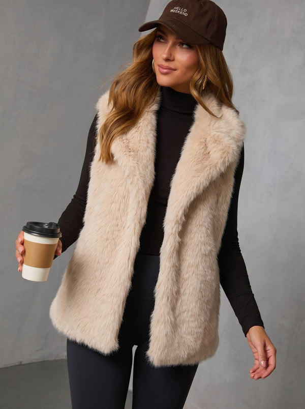LAYLA FAUX FUR VEST- Grey & Beige