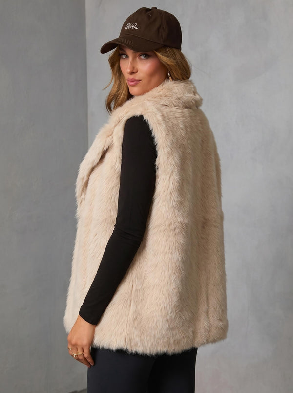 LAYLA FAUX FUR VEST- Grey & Beige