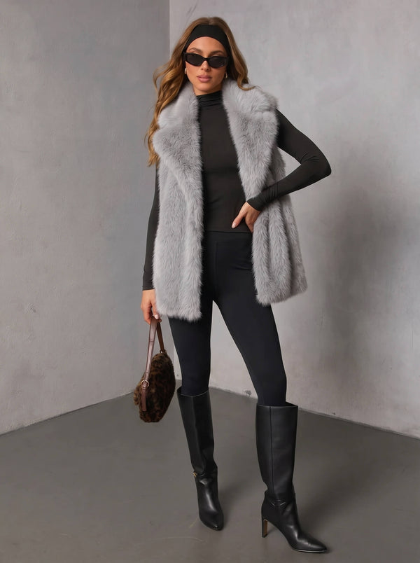 LAYLA FAUX FUR VEST- Grey & Beige