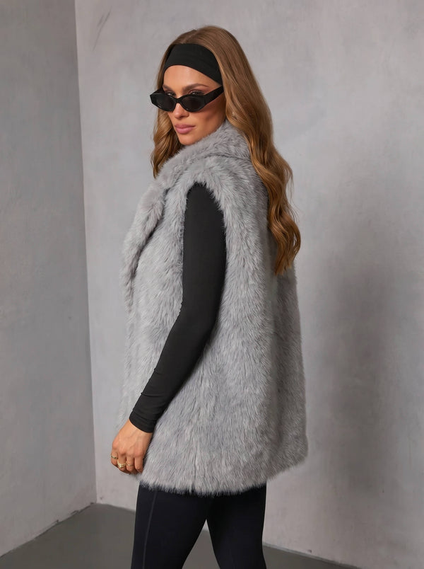 LAYLA FAUX FUR VEST- Grey & Beige