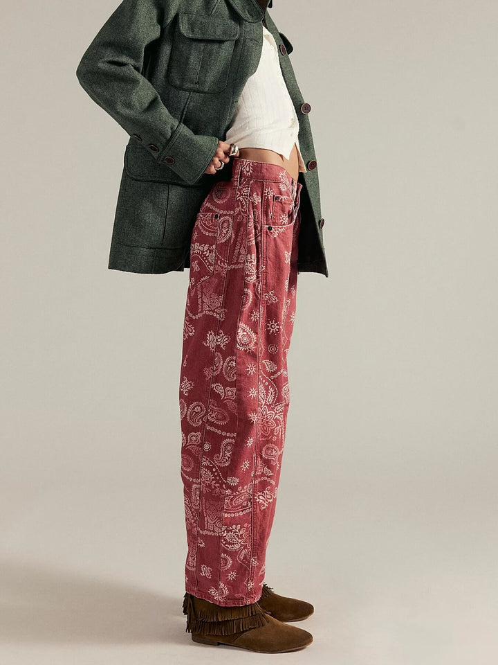PAISLEY BARREL JEANS- Brown & Watermelon