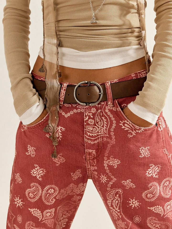 PAISLEY BARREL JEANS- Brown & Watermelon