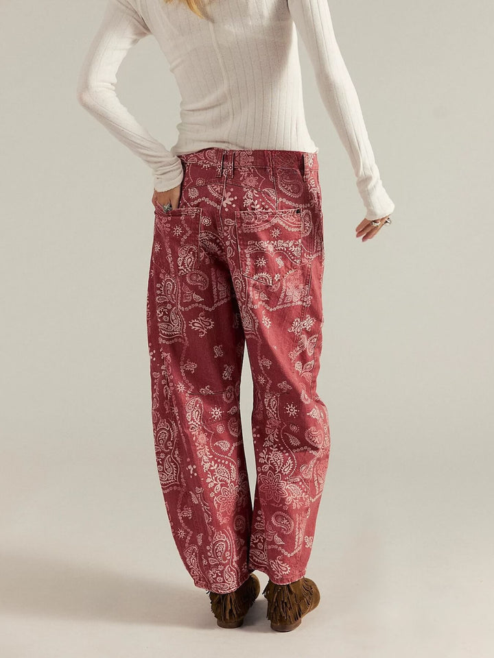PAISLEY BARREL JEANS- Brown & Watermelon