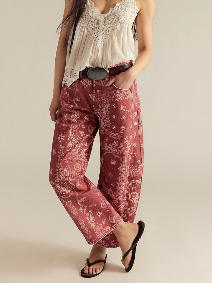 PAISLEY BARREL JEANS- Brown & Watermelon