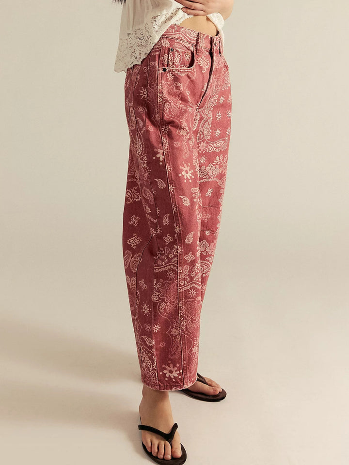 PAISLEY BARREL JEANS- Brown & Watermelon