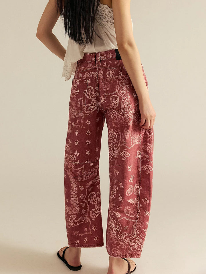 PAISLEY BARREL JEANS- Brown & Watermelon