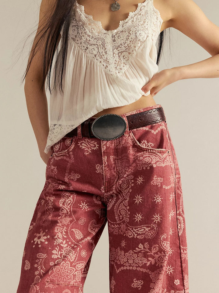 PAISLEY BARREL JEANS- Brown & Watermelon