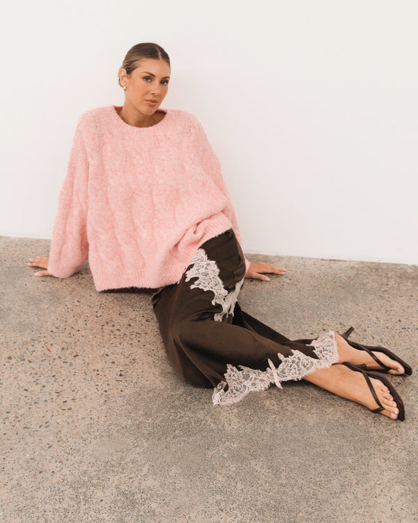 oversized pink cable knit jumper by white closet