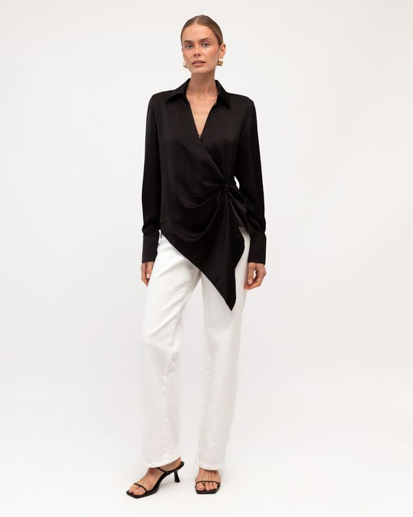 REGINA WRAP TOP- Mushroom & Black