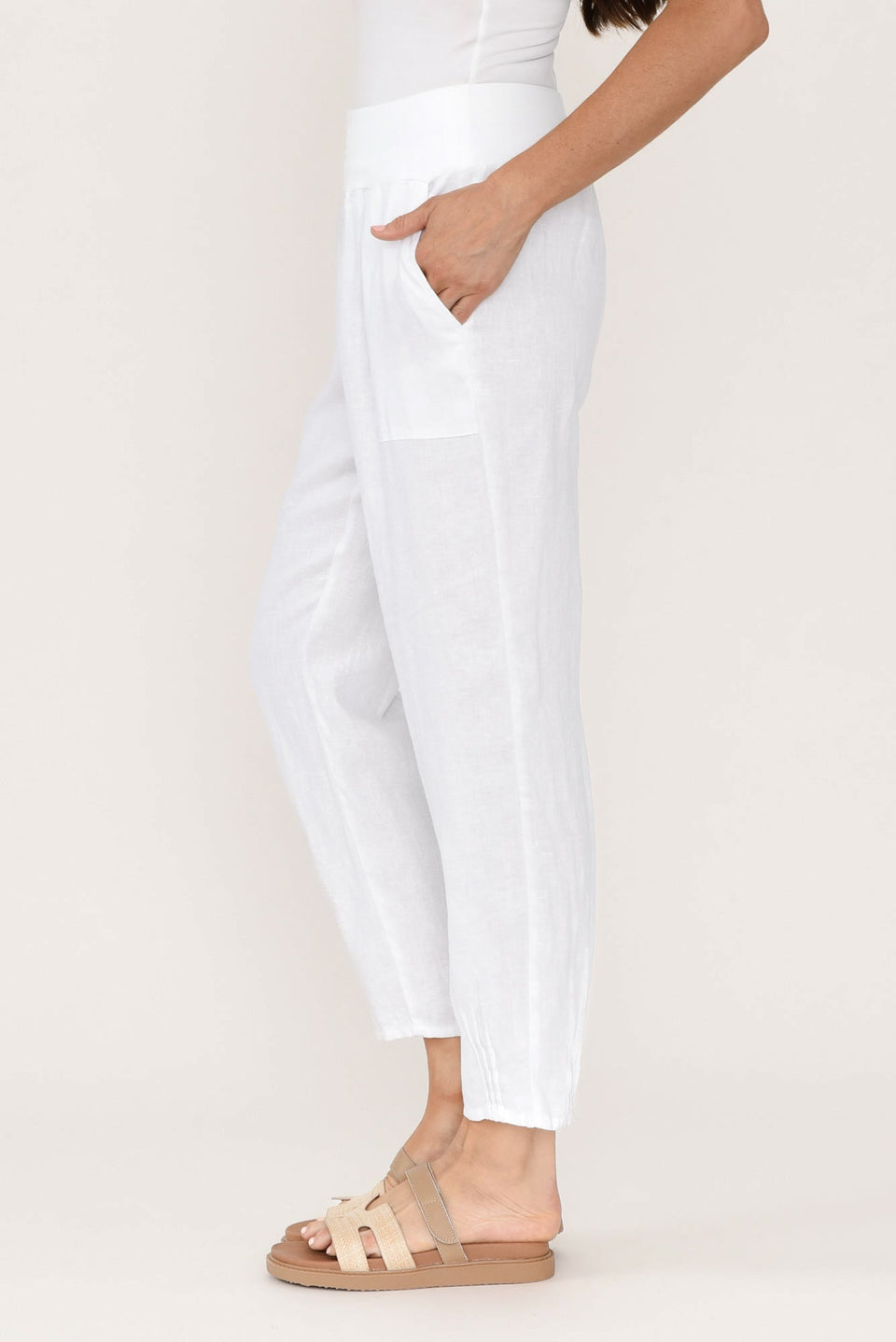 TANIA LINEN PANT- White & Chocolate