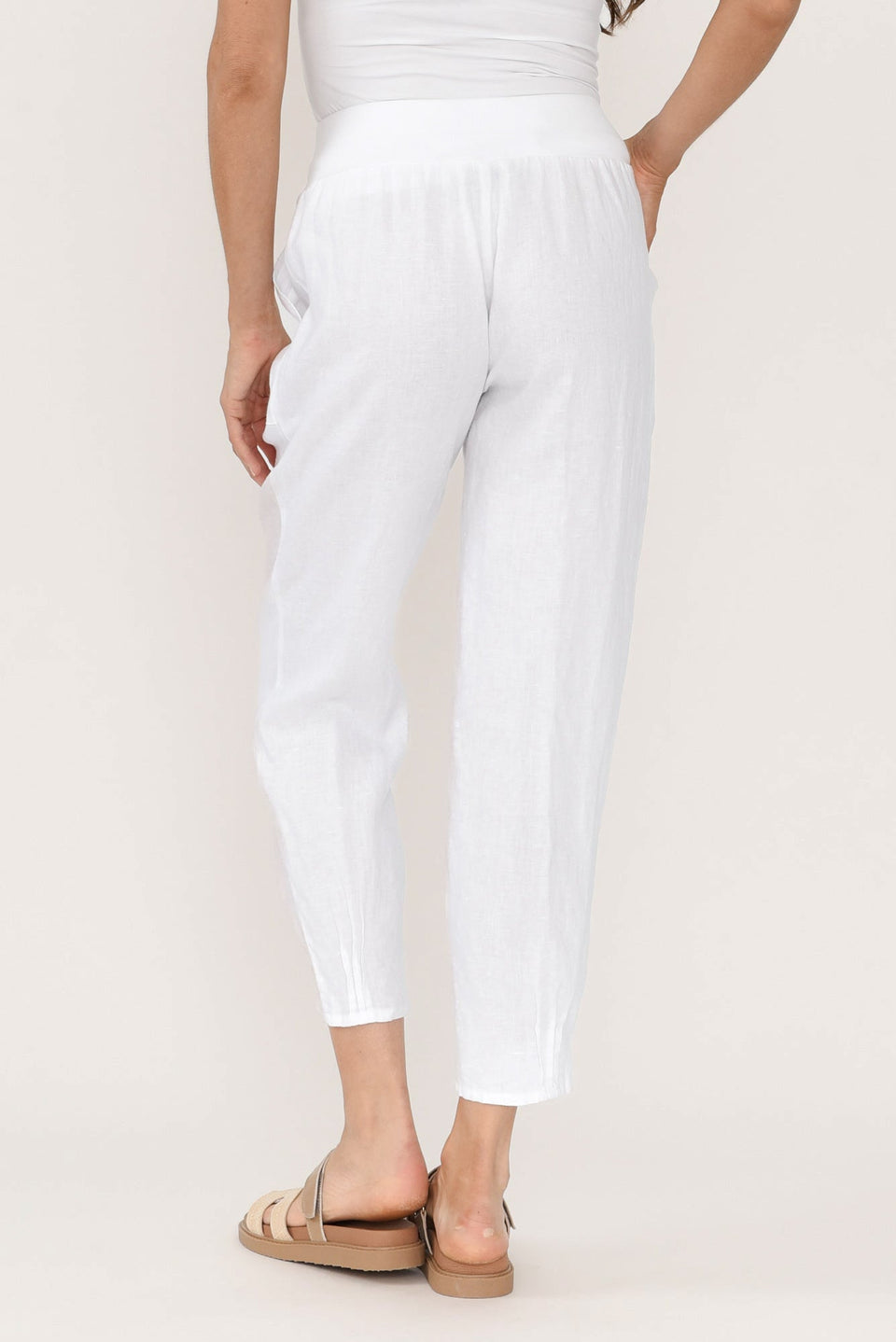 TANIA LINEN PANT- White & Chocolate