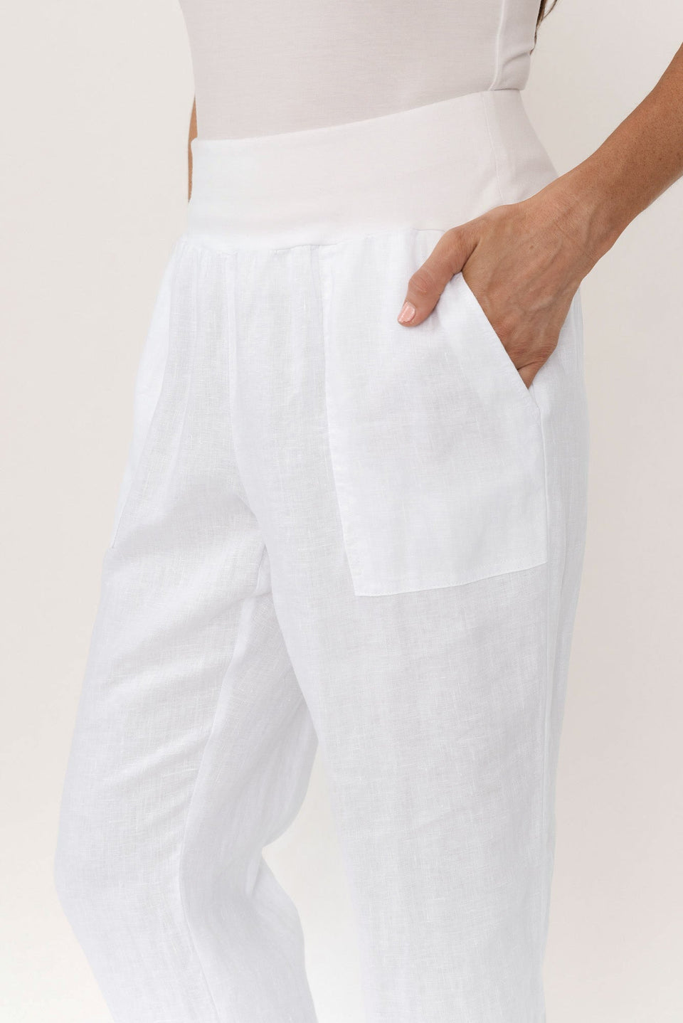 TANIA LINEN PANT- White & Chocolate