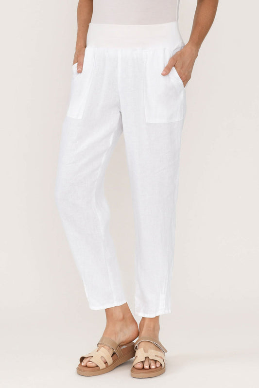 TANIA LINEN PANT- White & Chocolate