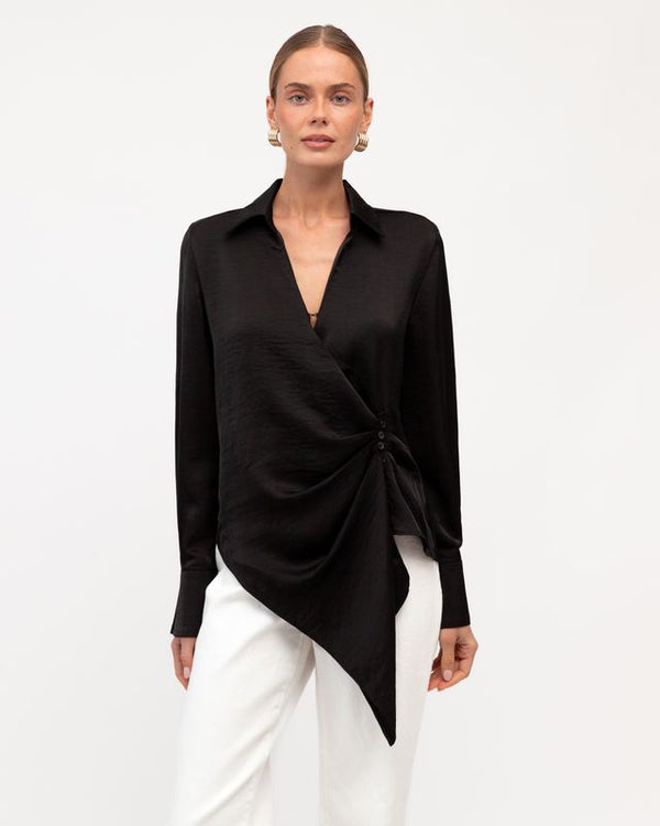 REGINA WRAP TOP- Mushroom & Black
