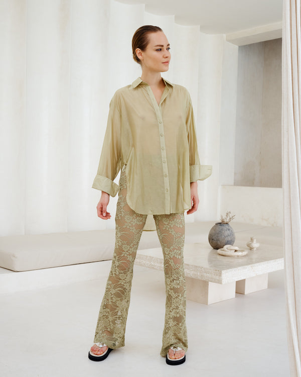 LUNA SHIRT - Pistachio Green & Ocean Blue