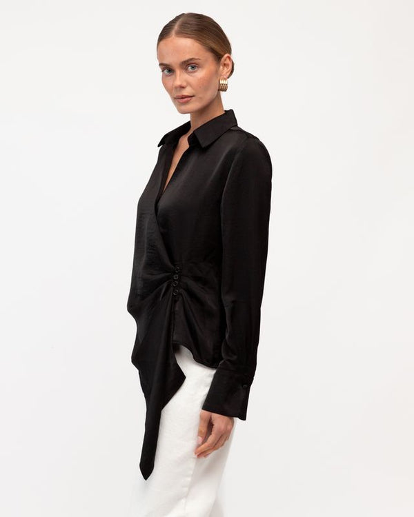 REGINA WRAP TOP- Mushroom & Black