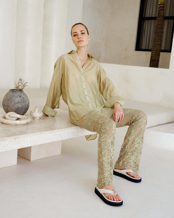 LUNA SHIRT - Pistachio Green & Ocean Blue