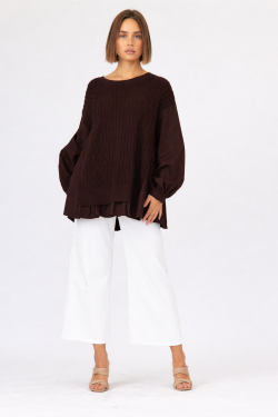 RUBI SHIRT TRIMMED KNIT- Black & Chocolate