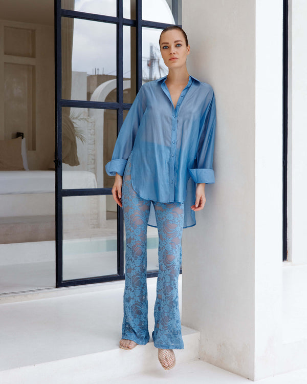 LUNA SHIRT - Pistachio Green & Ocean Blue