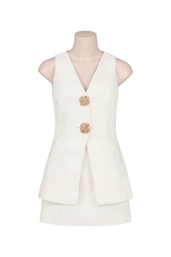 off white vest set with mini aline skirt