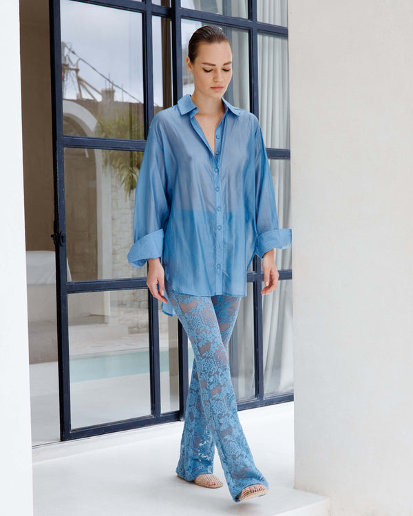 LUNA SHIRT - Pistachio Green & Ocean Blue