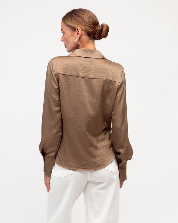 REGINA WRAP TOP- Mushroom & Black