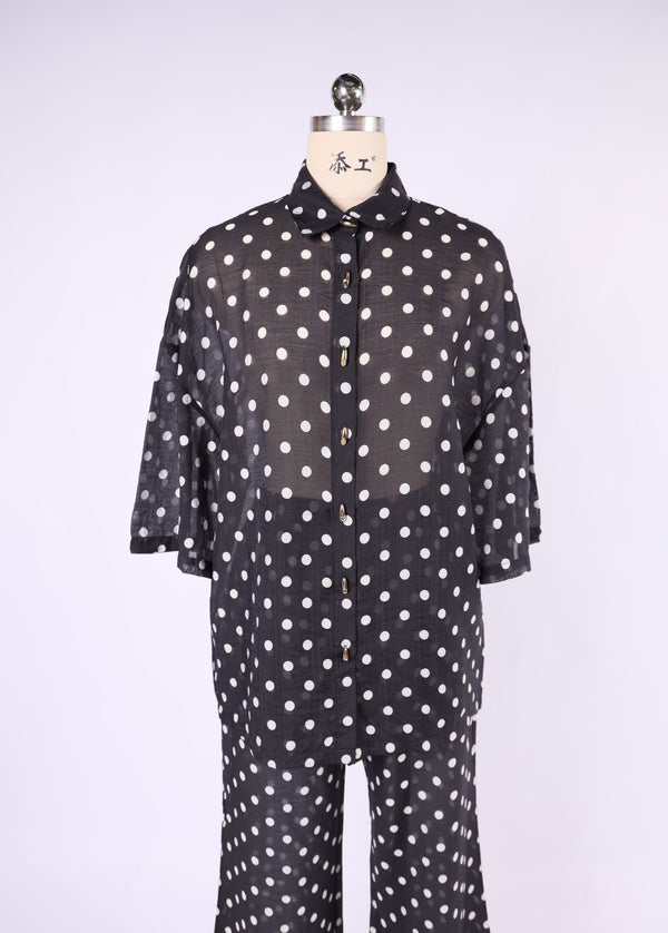 Black polka  dot  shirt with gold buttons