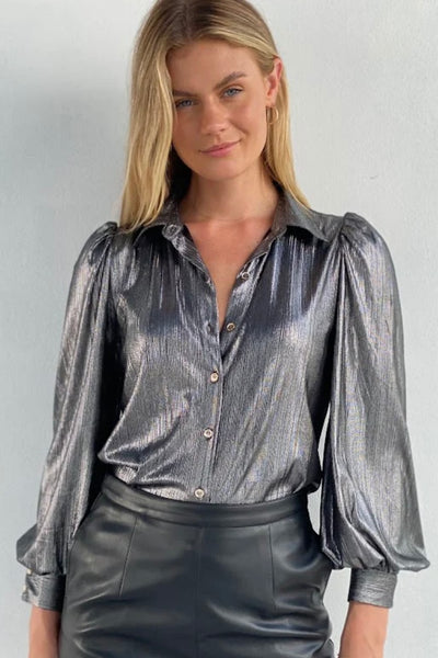 lurex metallic silver shirt