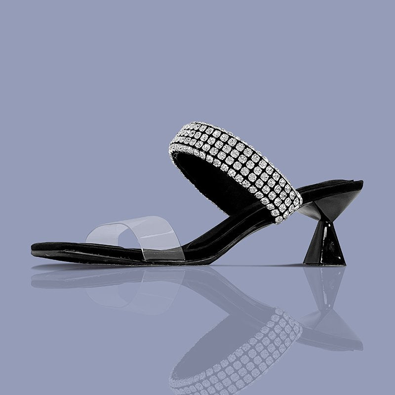 RUNWAY EVENING STRAP HEEL- Black & Gold