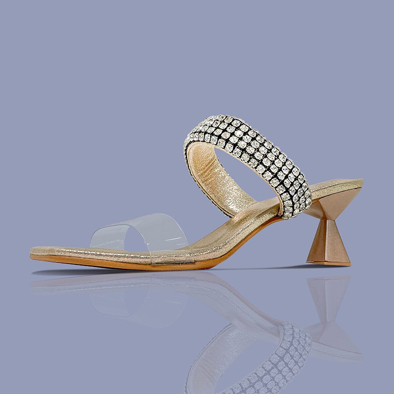 RUNWAY EVENING STRAP HEEL- Black & Gold