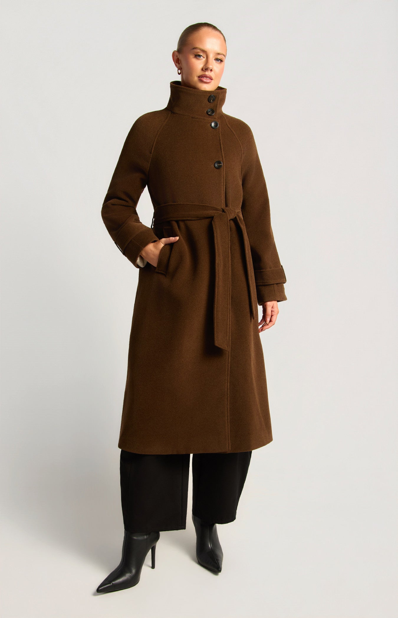 funnel neck faux wool coat
