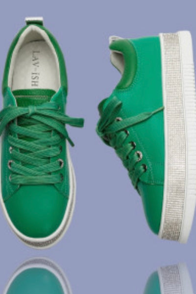 green leather bling sole sneaker