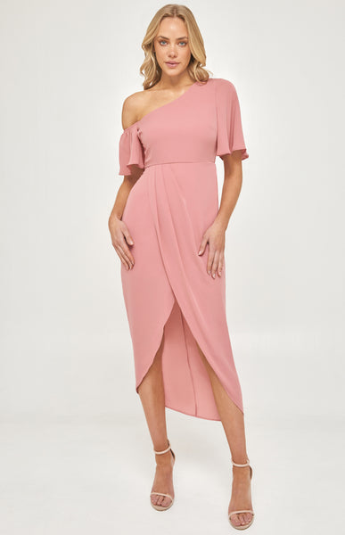 satin one shoulder midi dress